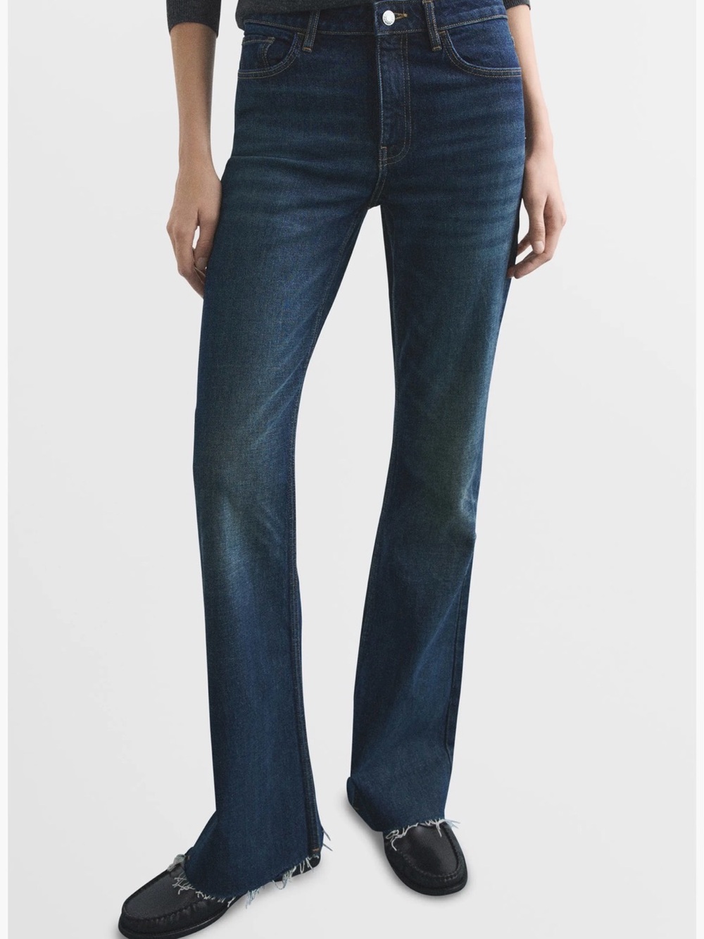 Mango Fiona Mid Rise Flare Jeans Dark Blue Bootcut